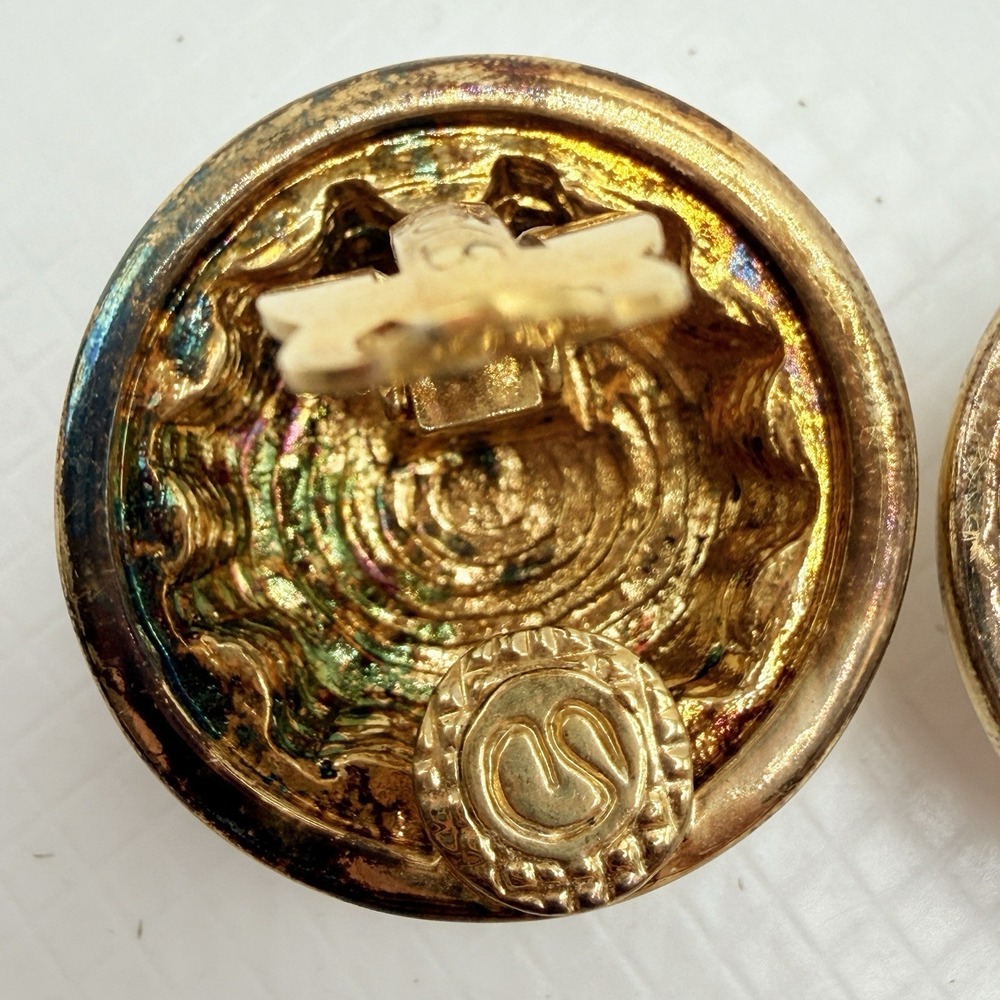 Vintage St. John Gold Tone & Clear Rhinestone Dome Button Clip Earrings READ - Picture 13 of 16